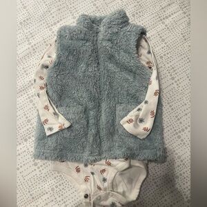 Carter's Soft Blue Vest with Patterned Onesie
